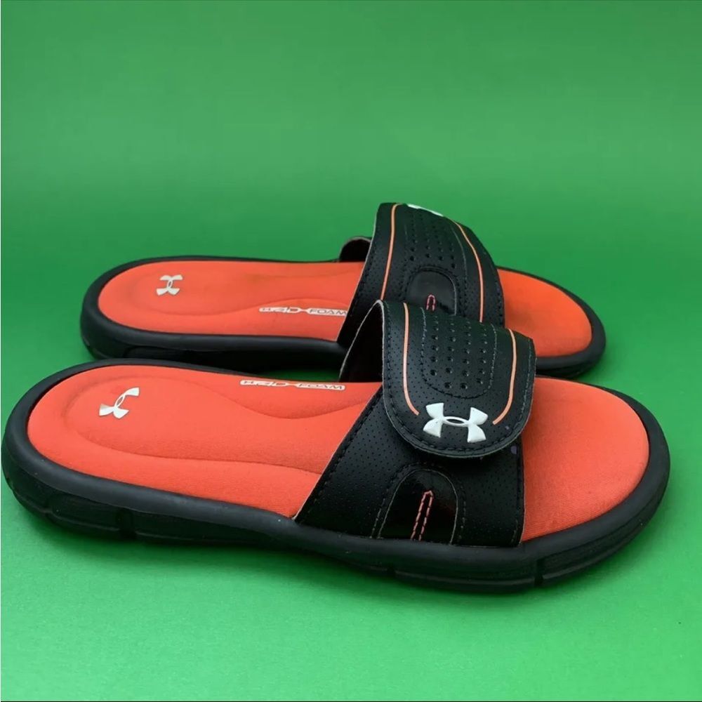 Under Armour Girls Ignite VIII 1287997-064 Black Slip On Slide Sandals Sz 2Y